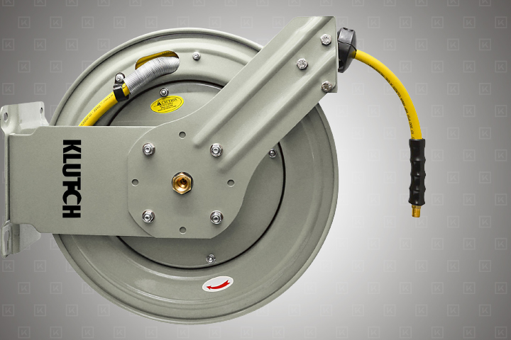 AAIN 50ft Auto Rewind Air Hose Reel – 1/2” X 50’ Rubber Hose, 300 PSI, Wall Mount